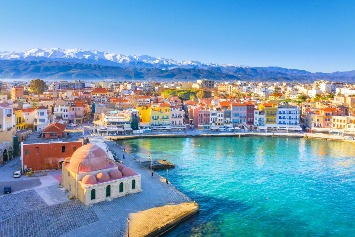 port in chania and lefka ori mountains 